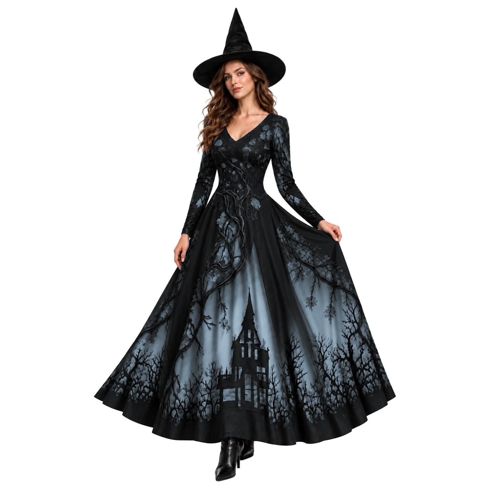 Medieval Costume Women Witch Dress Halloween Lace Vintage