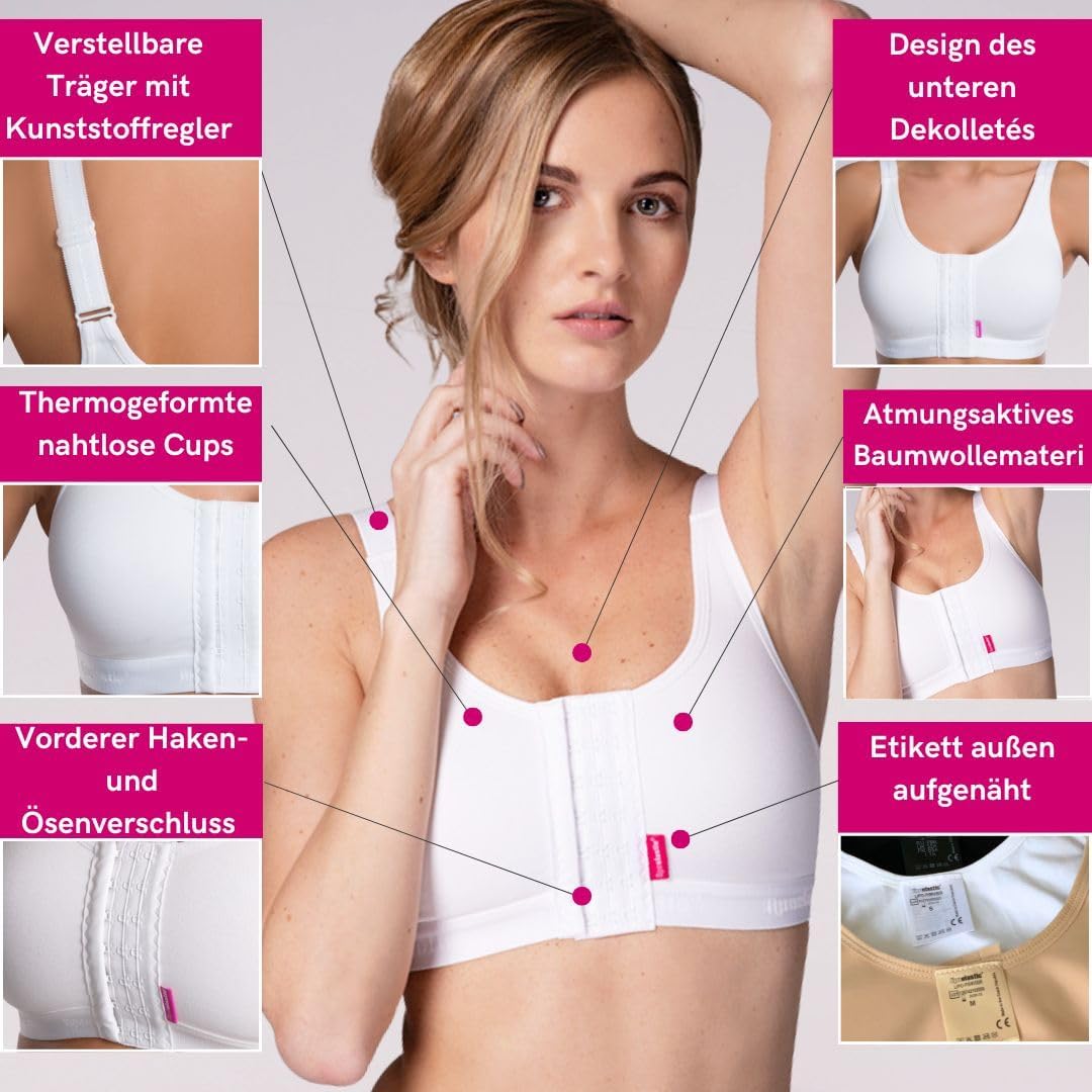 LIPOELASTIC PI Extra - Mastectomy Bra, Surgical Bra, Post-Surgery Bra, Compression Bra for Women Post-Surgery Front Closure