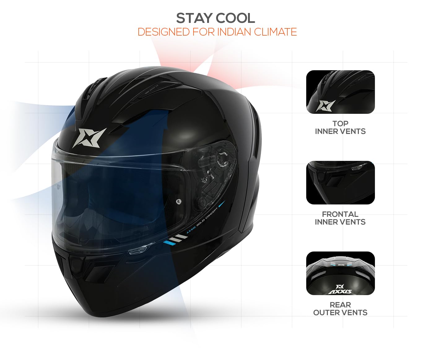 AXXIS Segment Solid Full Face Helmet | ISI & DOT Certified | Aerodynamic Shell | Anti-Scratch Visor