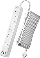 Vista 13 de SUPERDANNY - Cable de extensión de 10 pies con múltiples tomas, tira de alimentación con protector de sobretensiones de enchufe plano, cable largo