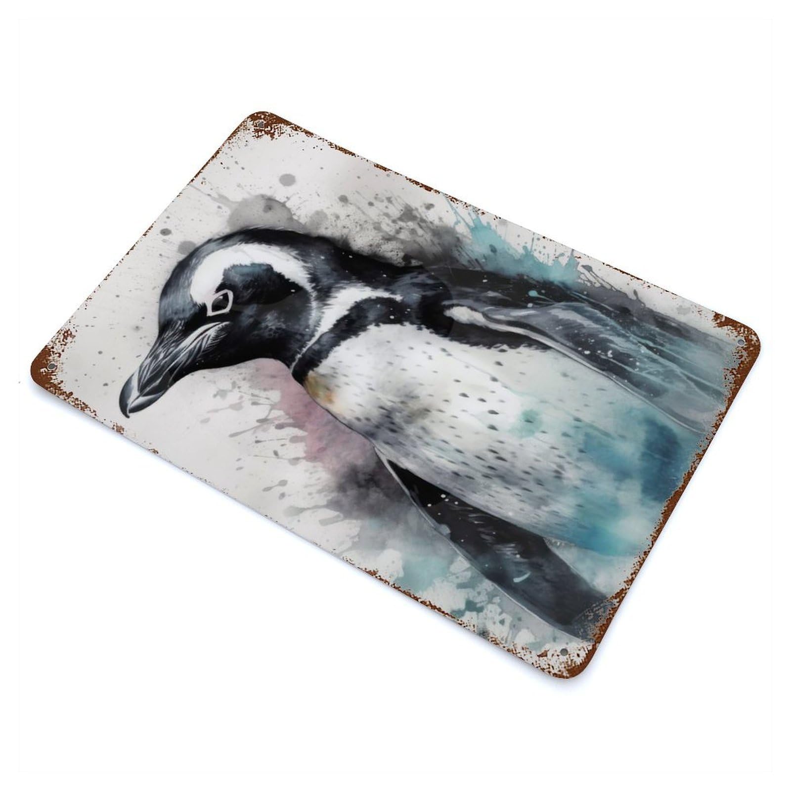 Retro Metal Sign with Penguin Beauty Black Ink Design 11.8"x7.9", for Living Room, Hallway And Home Decor, Farmhouse Wall Decor