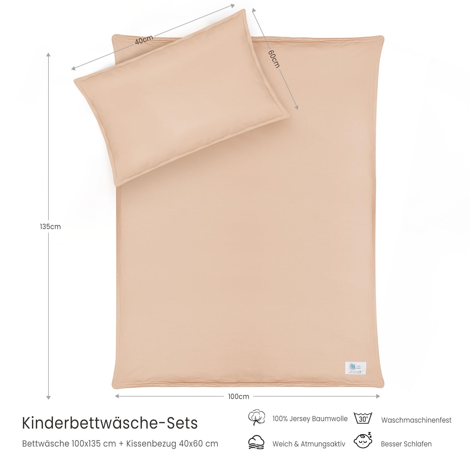 lulumoon Parure de lit pour enfant 100 x 135 : housse de couette 100 x 135 cm + taie d'oreiller 40 x 60 cm - Certifié Oeko-TEX 100 % coton - Parure de lit en jersey de qualité supérieure douce et