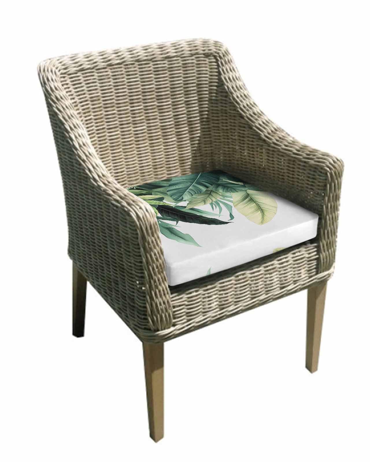 2 Pack Green Tropical Leaves Waterproof Cushion Covers with Ties, Outdoor Patio Chaise Lounge Chair Seat Cushion Slip Covers Replacement(Only Cover) Country Summer Botanical Palm Leaf 22