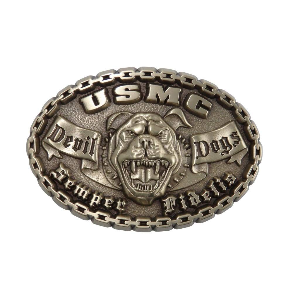 Indiana Metal Craft USMC Devil Dogs Solid Brass Buckle with Belt - MADE IN USA