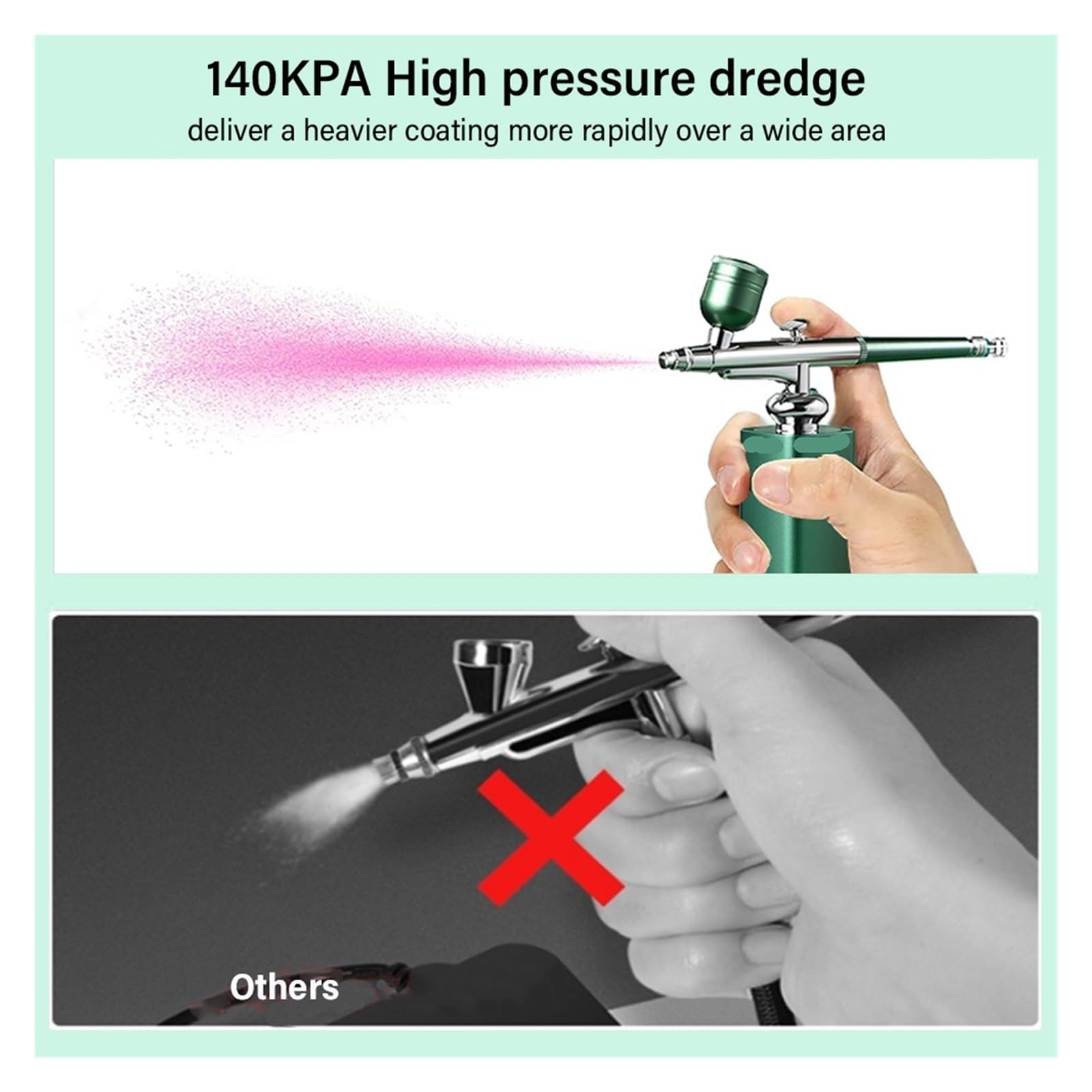Sprężarka powietrza Airbrush Przenośny aerograf do paznokci Cake Tattoo Makeup Air Brush Nail Art Paint Compressor Precyzyjna Kontrola(Green)