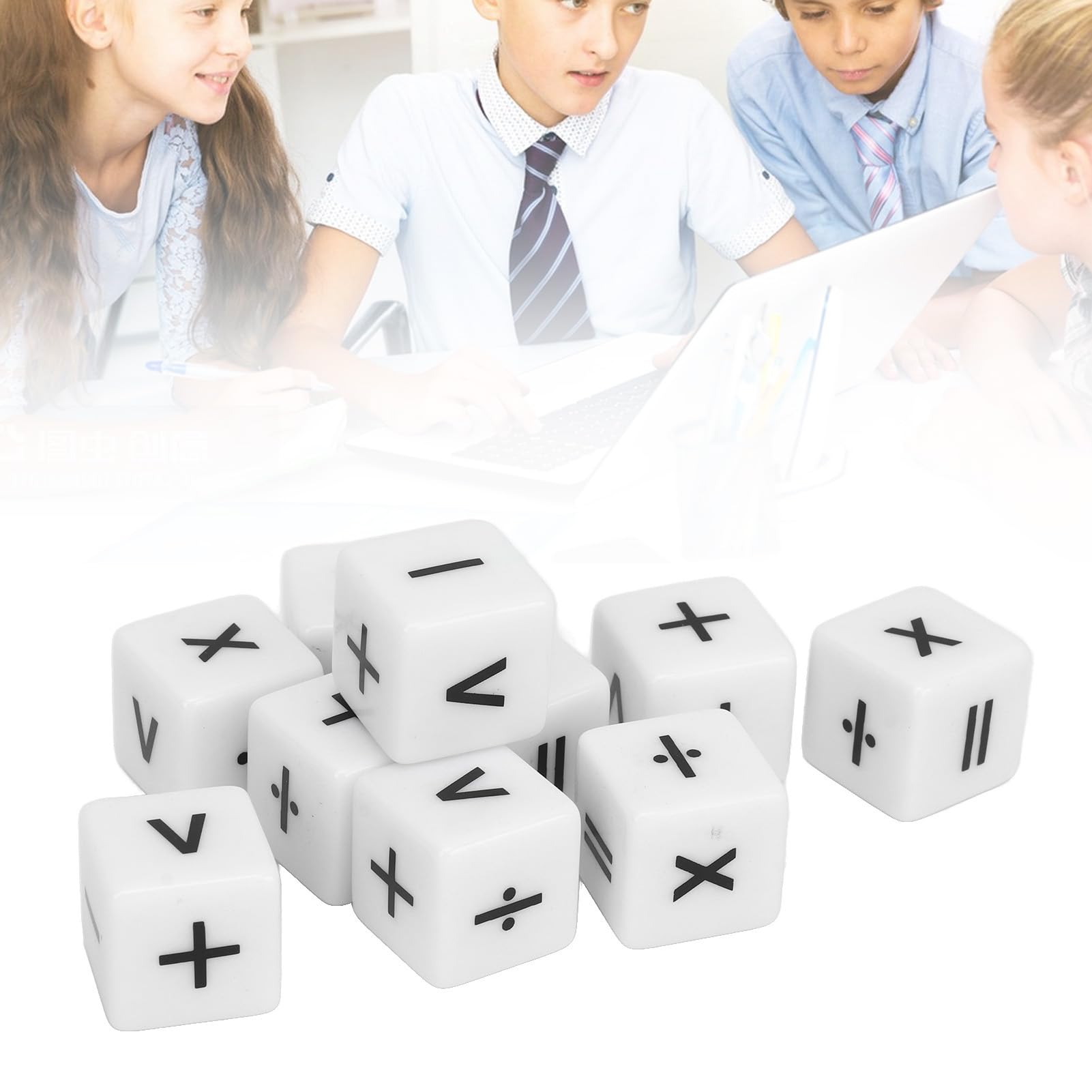 Lot De 20 Dés De Fractions 16 Mm - Acrylique Blanc - Gravure Laser - Pour Apprentissage Mathématiques Enfants