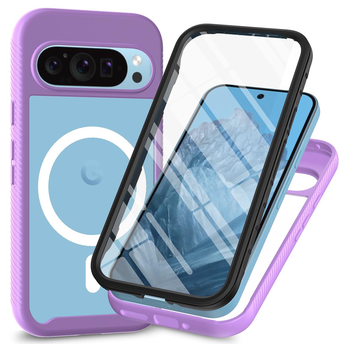 Schutzhülle für Google Pixel 9 (Farbe: Violett), transparente harte Rückseite, harte Silikonhülle