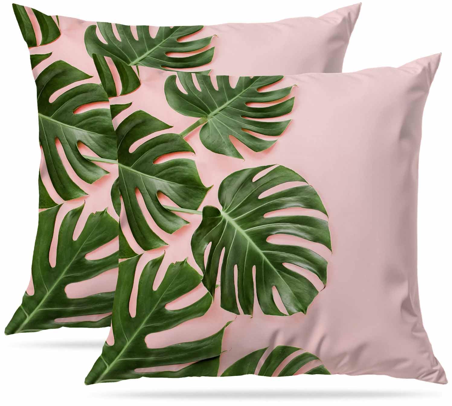 Zovinex Palm Tree Leaves Set Of 2 Pack Cushion Covers Soft Short Plush Throw Pillow Cover Home Pillow Case Pillowcases For Tent Park Bed Sofa Chair Bedroom Decorative Balcony 45X45cm 18X18inch