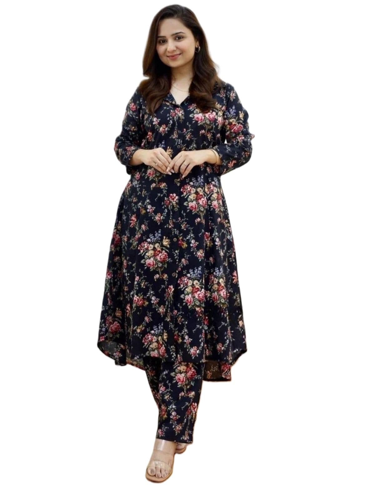 GRECIILOOKS Co ord set for women stylish | Anarkali Kurta-Set – Viscose Rayon Printed Kurta & Straight Pant | kurtis| Festive Indian Traditional Outfit Dress for Functions & Puja | Trendy Travel & Streetwear Look for Women | 3/4 Half Sleeve