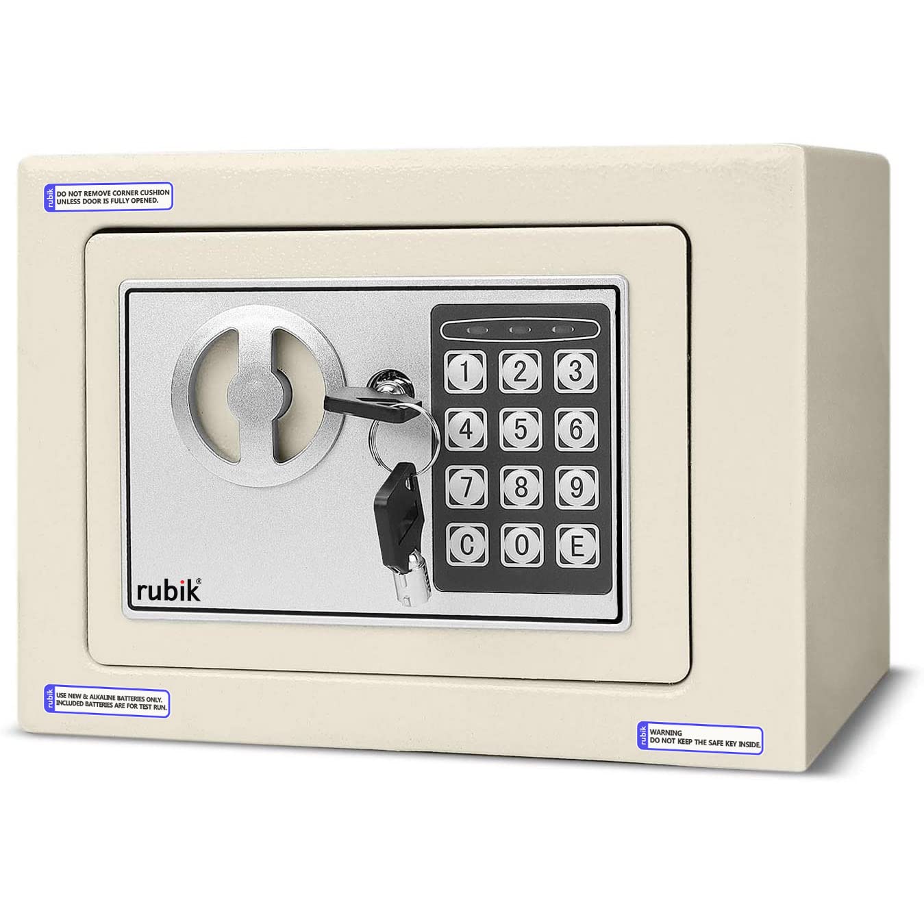 Rubik Small Safe Box with Key and Digital Security Keypad Lock for Home Office Hotel Business Jewelry Money Cash Storage - Off White