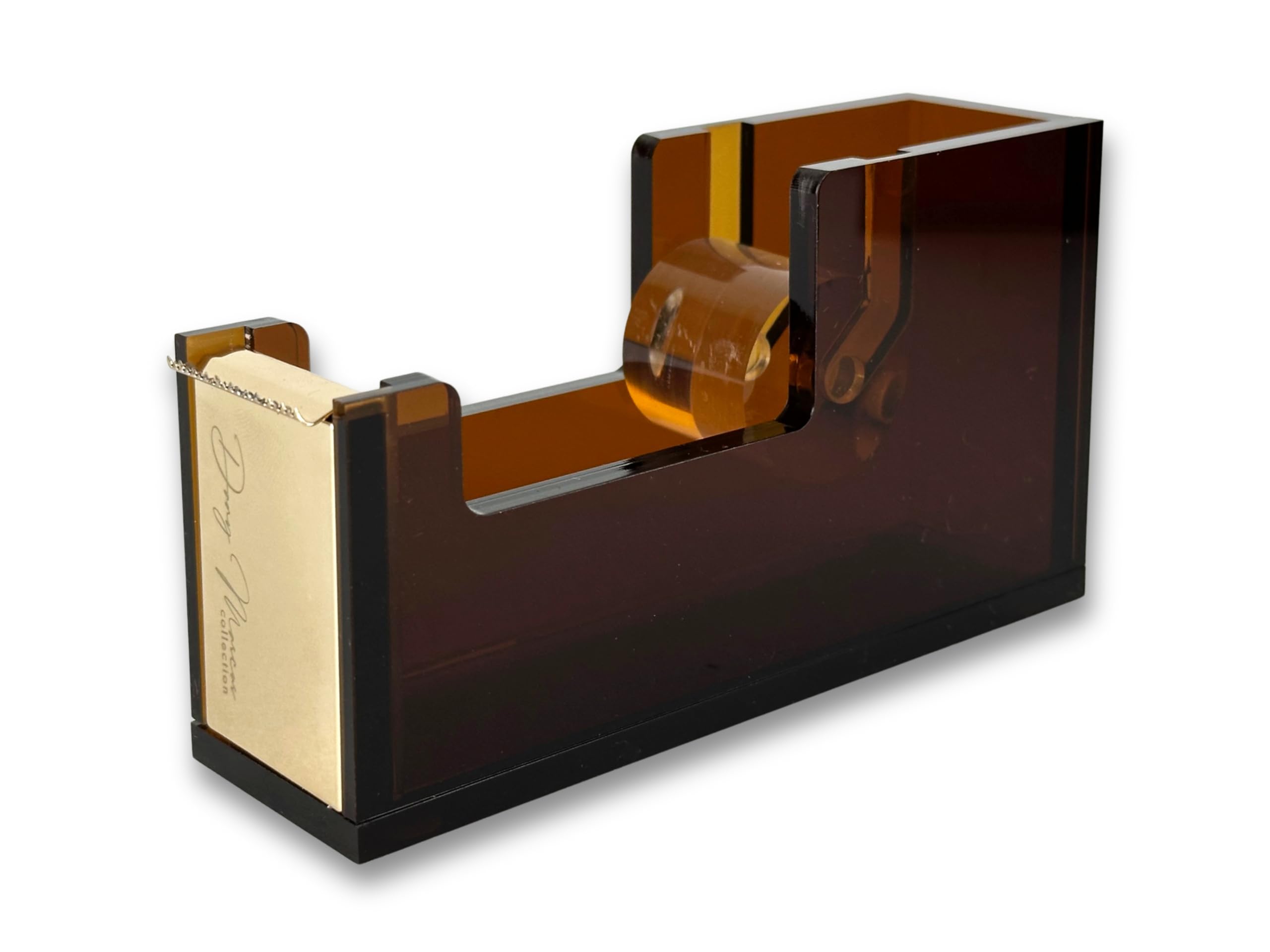 Dispensador de cinta adhesiva de cristal acrílico, detalles metálicos dorados, dispensador de cinta adhesiva para cinta (amber)