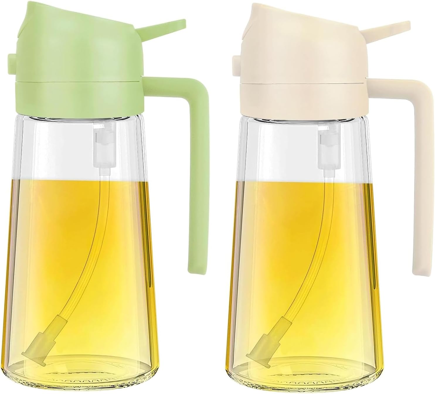 2PCS Oil Sprayer for Cooking, 470ml 2 In 1 Glass Olive Oil Sprayr & pourer for Kitchen, Air Fryer, Cooking, Salad, BBQ (Green,White)