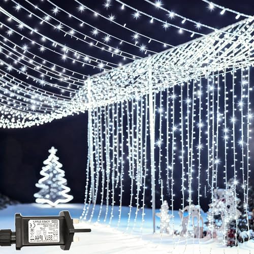 yowin 2 Pack Curtain Lights 600 LED 6m x 3m Plug in Christmas Curtain Fairy Lights with Timer, 8 Modes Large Wall Fairy Light Waterproof Waterfall Light for Outdoor Gazebo Indoor Decorations -White