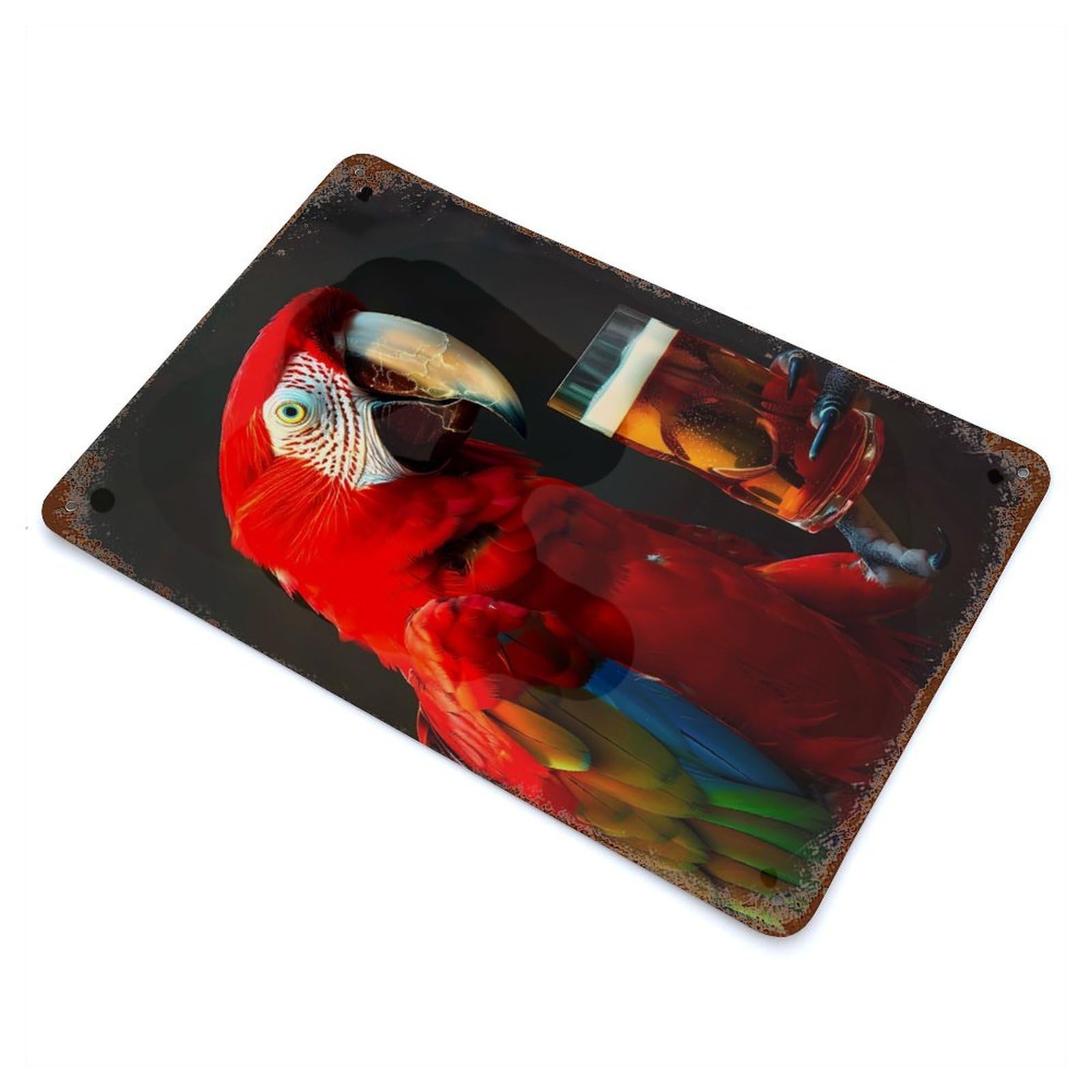 Parrot Beer Aged Metal Wall Plaque 11.8"x7.9", Farmhouse Wall Decor for Patio, Garden Room And Bar Decor