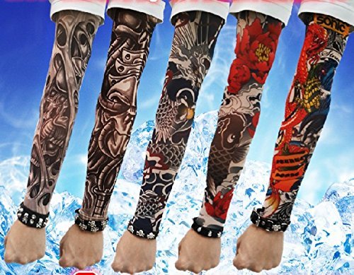 Efivs Arts D Series Skull Tribal Dragon Koi Design Temporary Tattoo Arm Cover up Sleeves 5 Pairs (Color K)