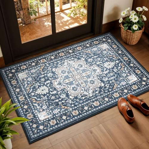 Rugflix 2x3 Entrance Rugs, Washable Navy Blue Entry Small Rug
