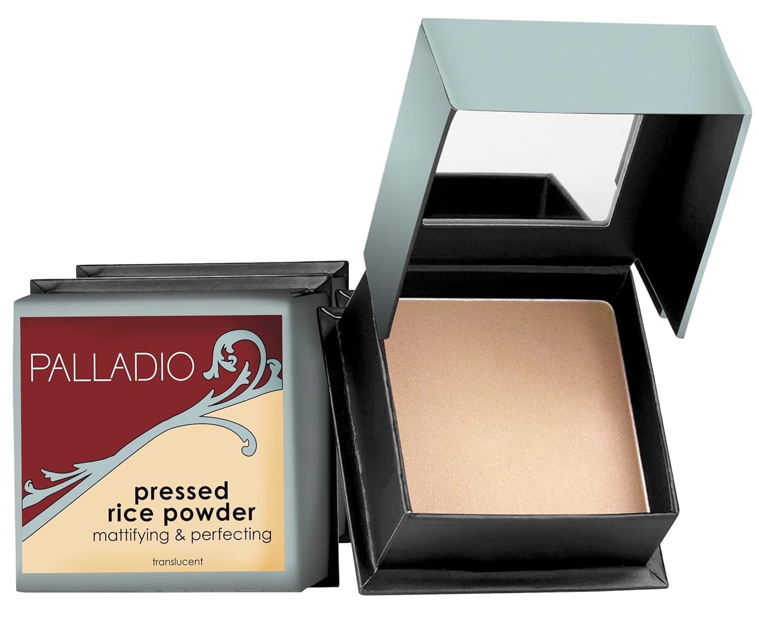 Palladio Pressed Rice Powder Translucent: Mattifying Oil-Absorbing Setting Powder, Blurs Pores, Vegan Cruelty-Free with Mirror & Sponge