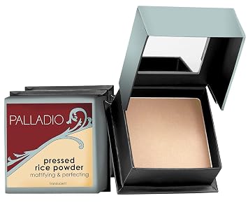 Palladio Pressed Rice Powder, Face Mattifying Setting Powder, Oil Absorbing, Poreless Makeup Foundation Perfecting, Facial Blotting Compact with Mirror, Includes Sponge, Translucent