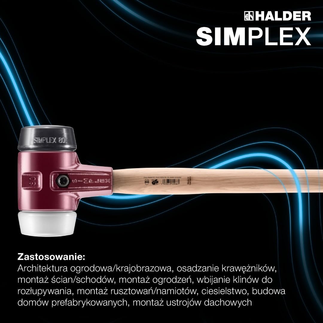 Młotek kowalski z miękkimi obuchami SIMPLEX 80mm guma/Superplastik HALDER