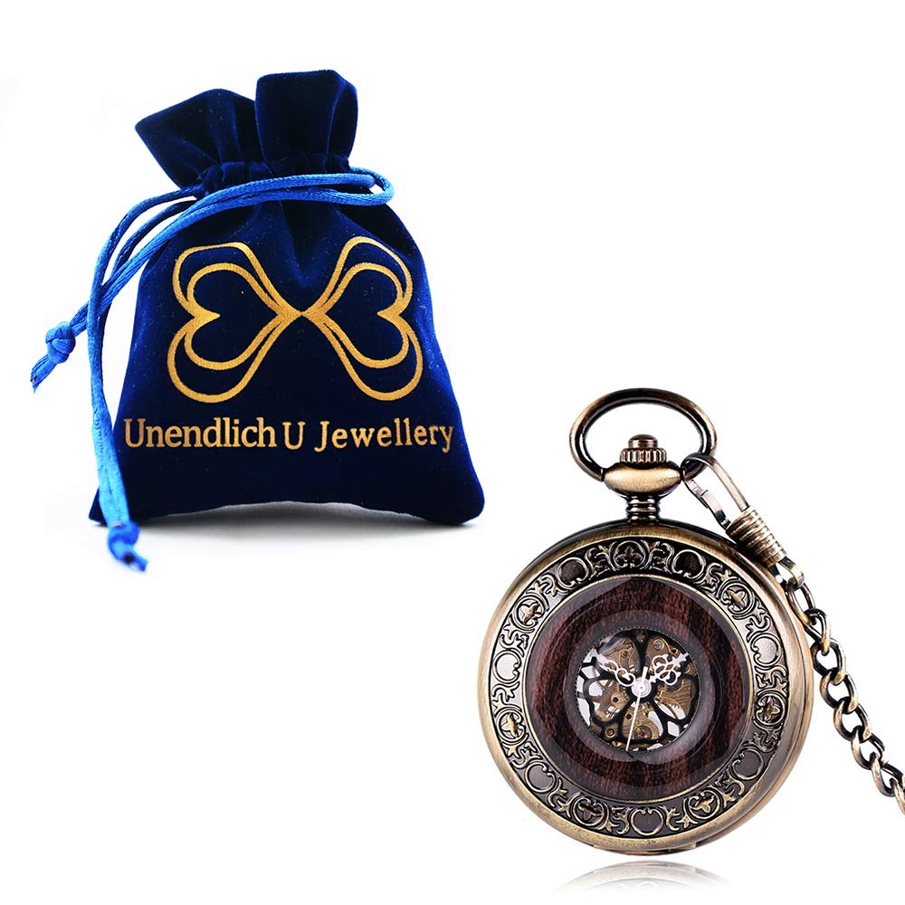 Unendlich U Montre de Poche mécanique Homme, Montre de Poche Vintage Motif de Gravure, Cadran en Chiffres Romains, Boîtier d'acier Inoxydable, pour Homme Femme