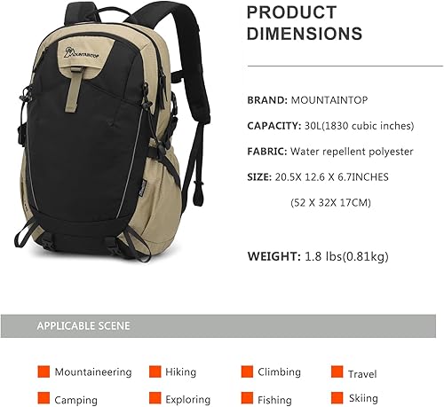 Miniatura 2 de MOUNTAINTOP 30L Hiking Backpack,Men Women Camping Backpack,Lightweight Trekking Travel Backpacks for Climbing Skiing Cycling