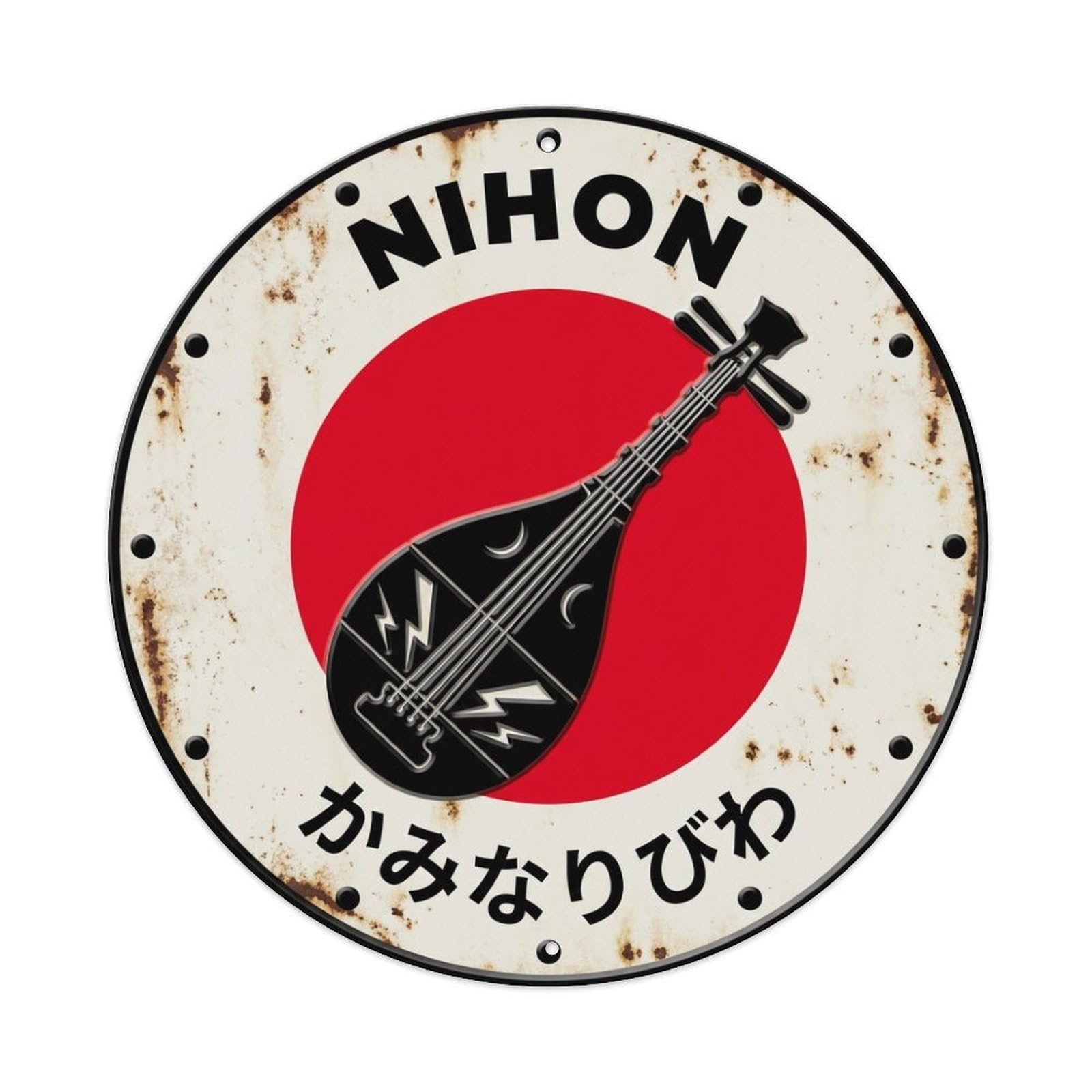 Galvaxio Style Thunder Biwa Nihon Powerful Sound Aged Metal Tin Sign