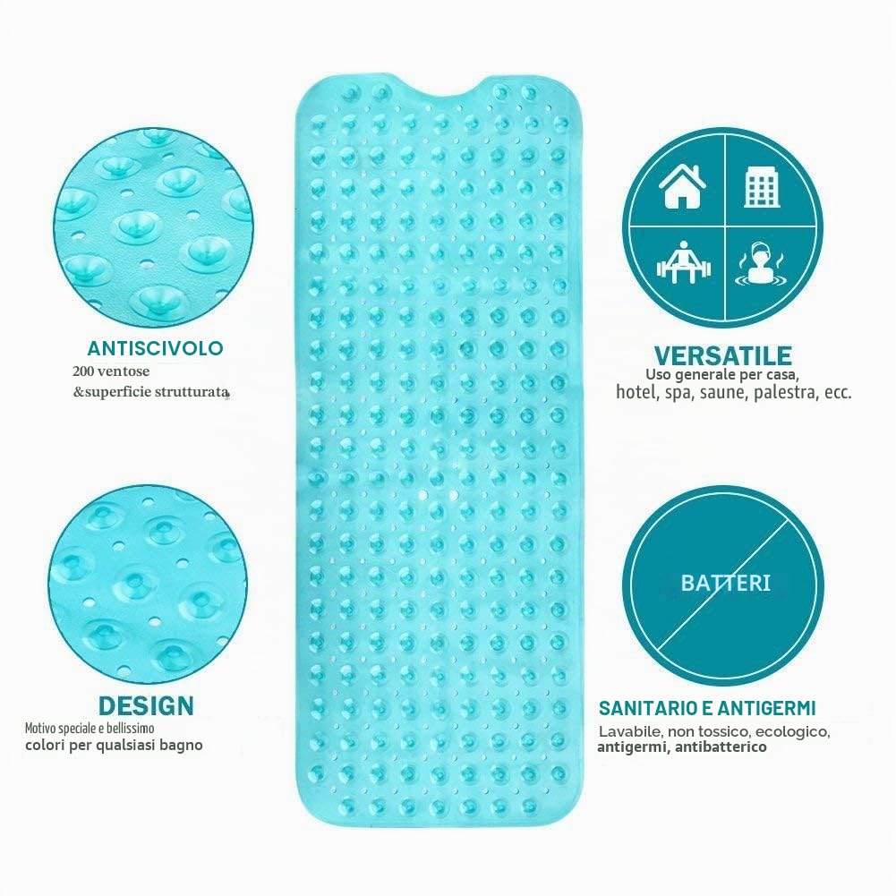 Wimaha tappetino da bagno antiscivolo, resistente alla muffa, BPA free, tappetino da doccia, tappetino da bagno, lavabile in lavatrice, idea per i bambini e più anziani, 100x40cm,Teal