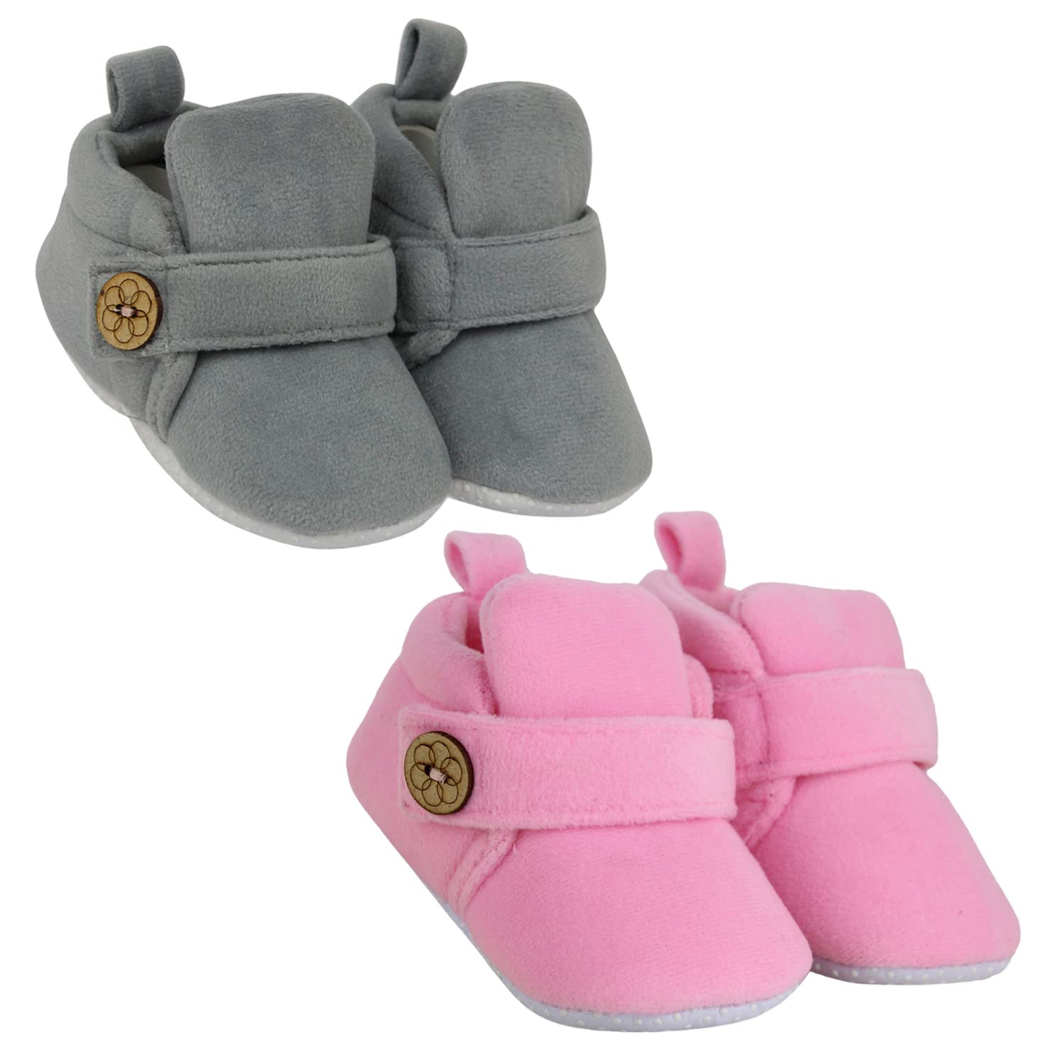 neska moda Baby Boys & Girls 6 to 12 Months Pack of 2 Pair Velvet Hook & Loop Booties (Baby Pink,Grey)-BT785andBT1590-picture-31