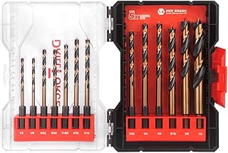 VALYRIANTOOL 13PCS HSS Brad Point Wood Drill Bits Set for Carpenter Woodworking, 1/4" Hex Shank Black Gold for Hardwood, Plywood, Plastic 1/8"-1/2"