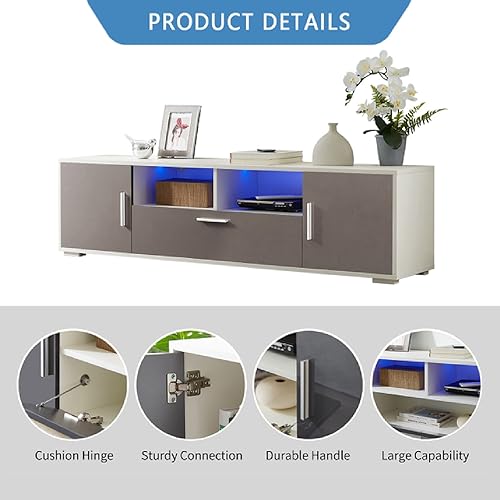 Miniatura 7 de Soporte de TV LED para mesa de consola de TV de 55, 60, 65 pulgadas, moderno centro de entretenimiento para juegos, sala de estar, dormitorio,