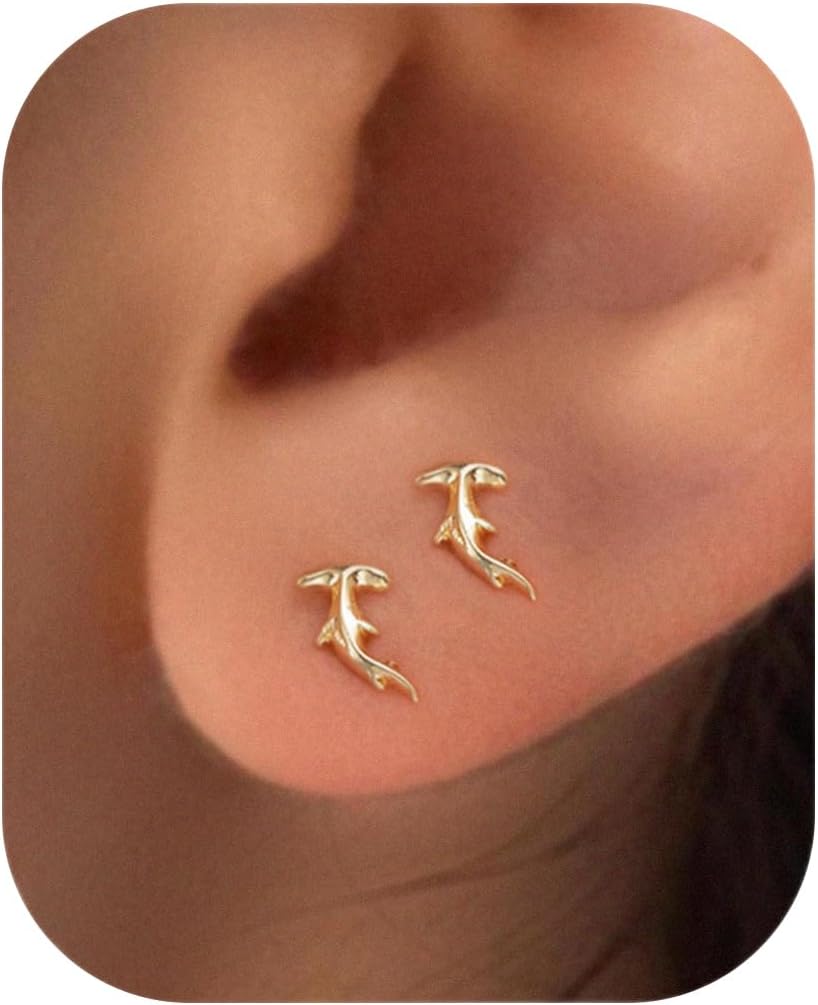 Flat Back Earrings- 14K Gold/White Gold Plated Tiny Bow Sun Moon Star Hammerhead Sh...