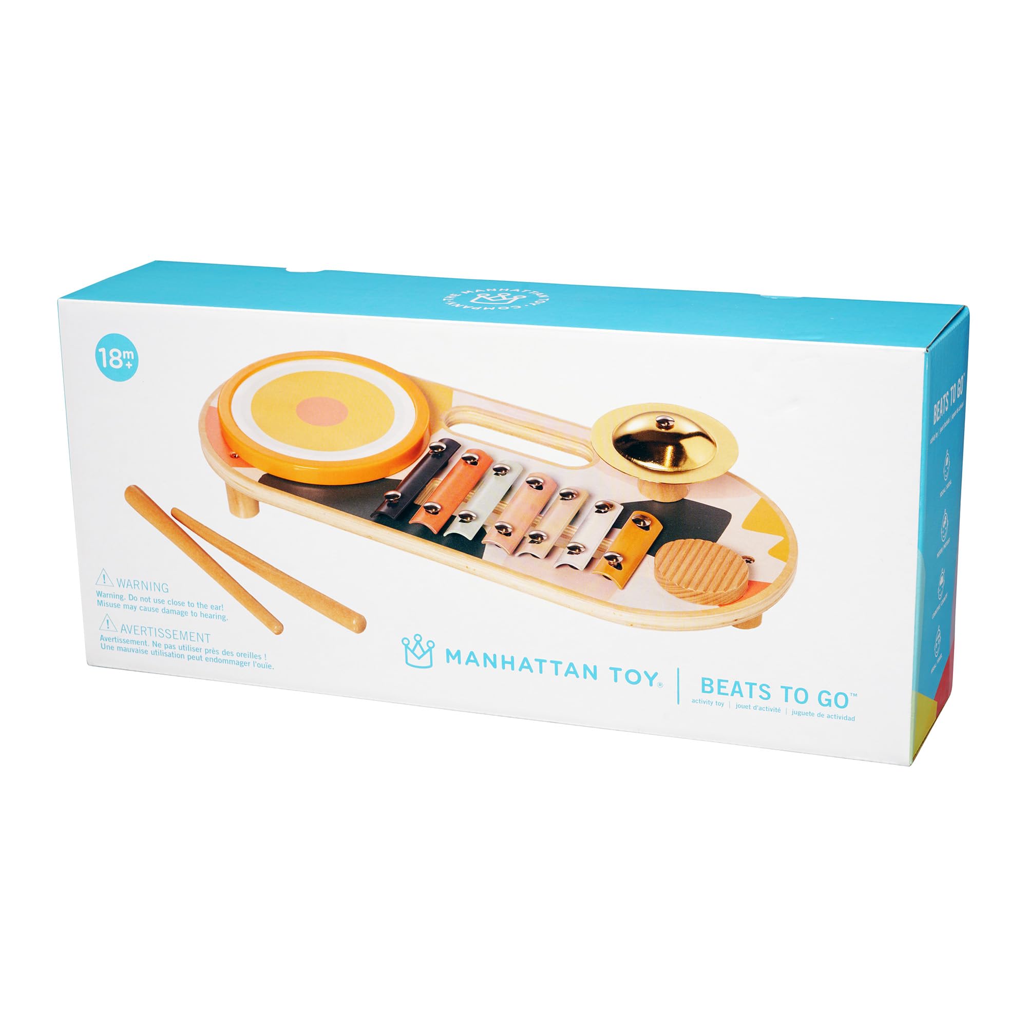 Beats to Go Juguete de aprendizaje musical de madera para niños pequeños y preescolares xilófono, tambor, platillo y tabla de lavar 6