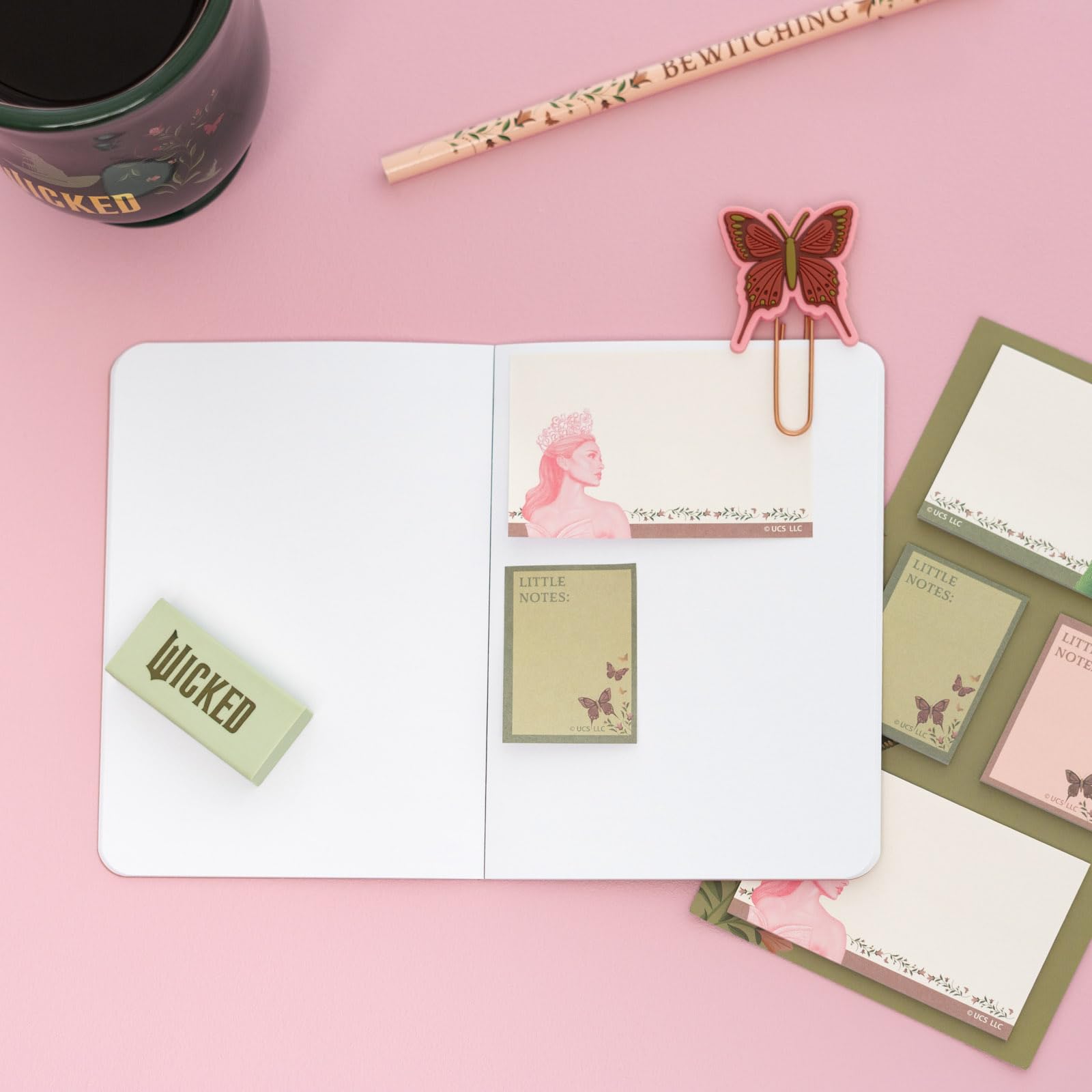 Grupo Erik Set de Papeterie Wicked Kawaii 4 Couleurs Surligneurs Crayon Trombones Carnets A6 Stickers Bloc-notes