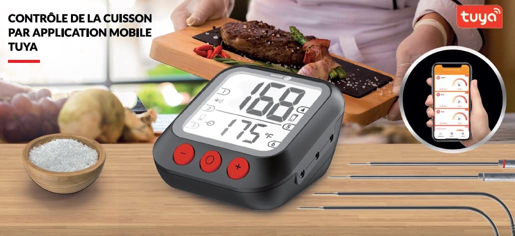Fagor FG1927 Kochthermometer, angeschlossen, großes LCD-Display, Thermometer mit Timer