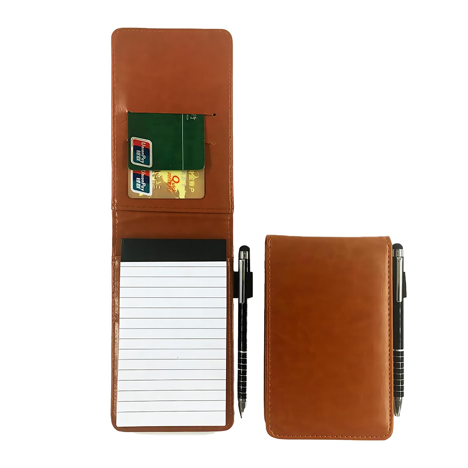 Bailinks small notebooks pocket size, a7 notebook Portable Mini Leather Notepad Memo Book with Pen, pocket notebook for Work Restaurants Offices Schools(brown)