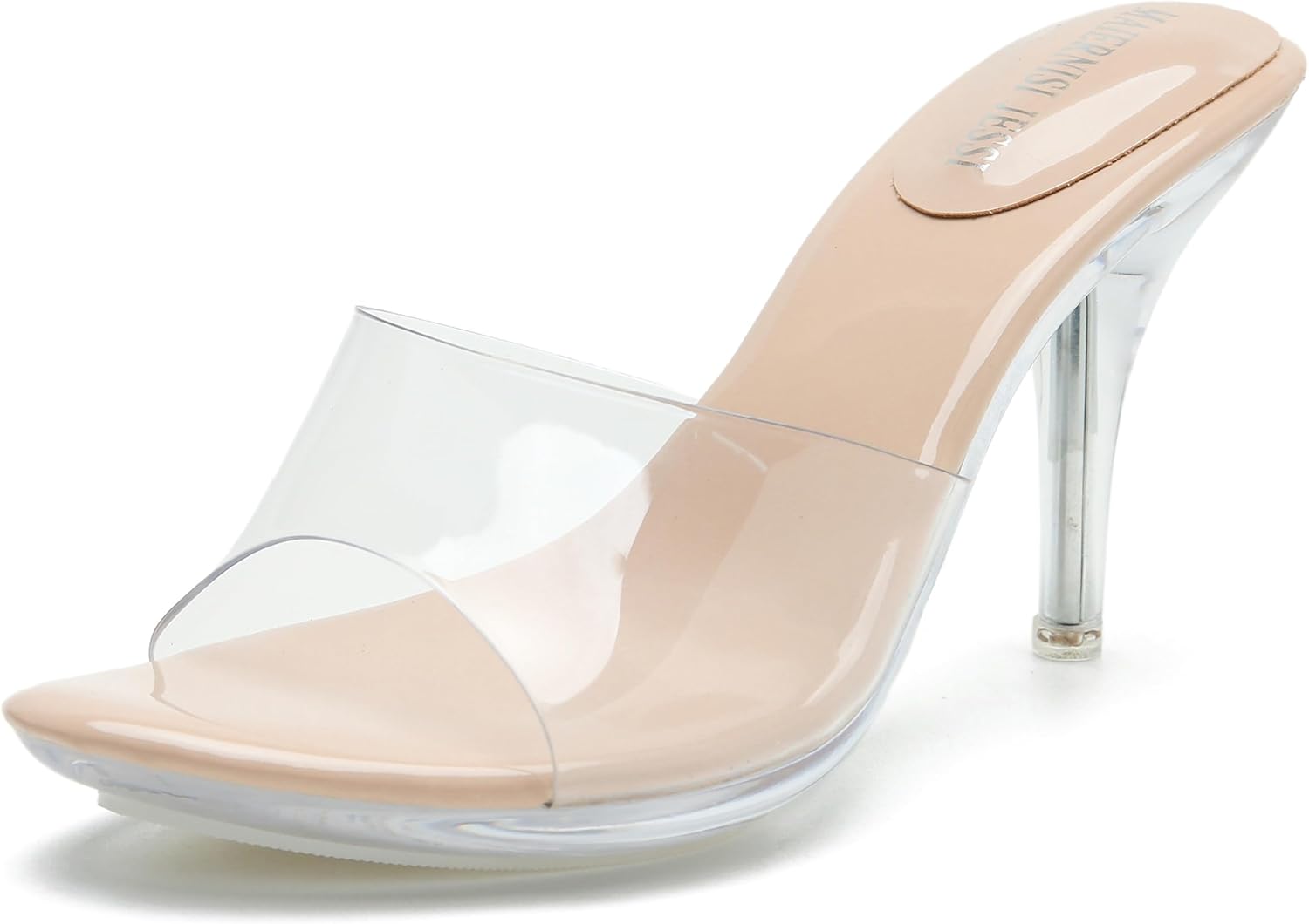 MAIERNISI JESSI Clear Heels for Women Sandals Transparent Sexy Stilletos Heels Slip on Wedding Dress Heel Mules