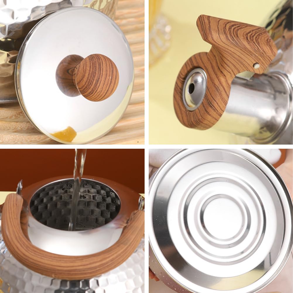 Gohytal 3 L Kettle, Whistling Kettle Made of Stainless Steel Whistling Kettle with Wood Grain Handle, Tea Kettle - Image 3