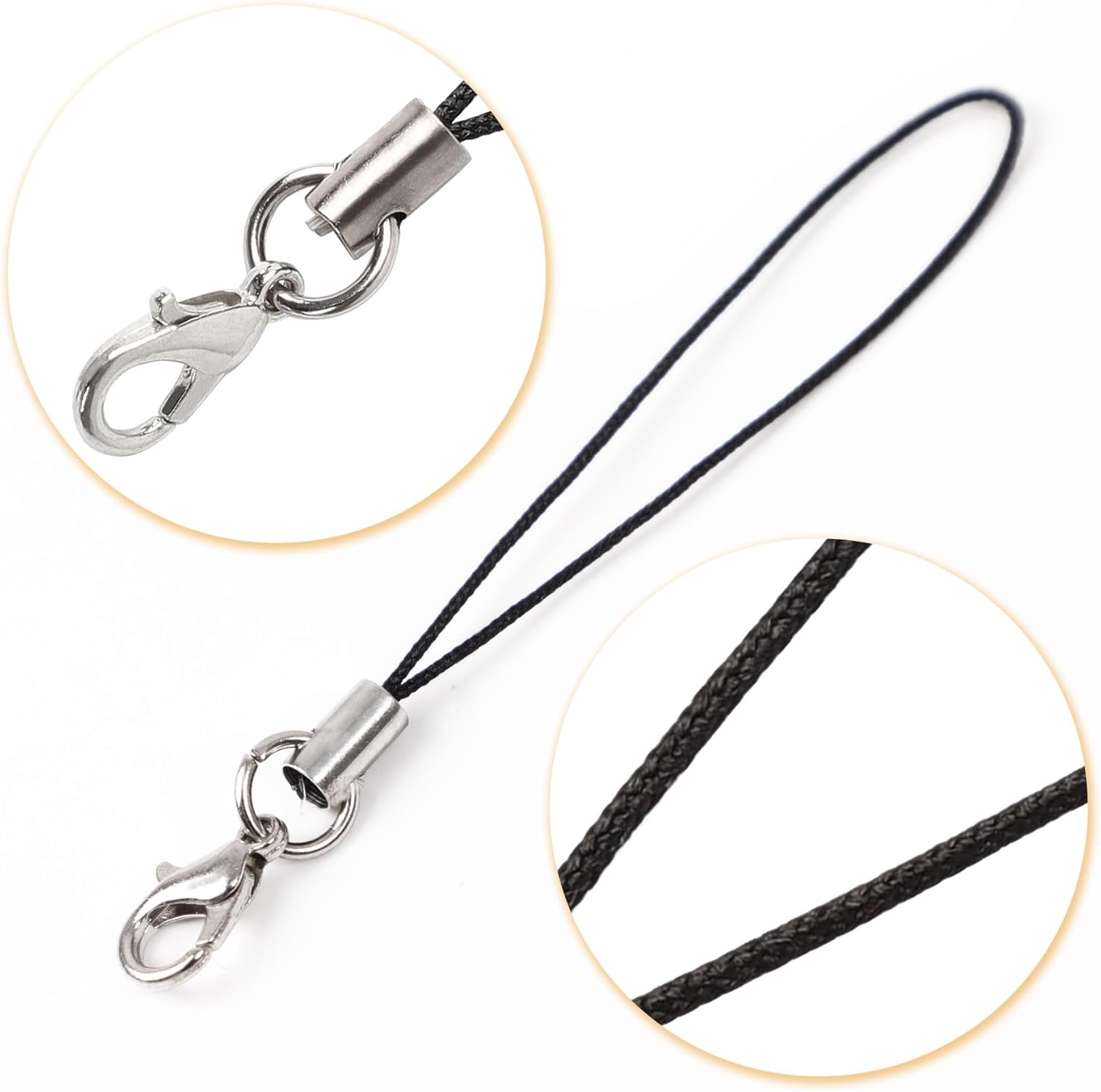 uxcell 15 Pcs Lobster Clasp Cords Lanyard, Nylon Wrist Coiled Strap Cell Phone Key String, Keychain Holder Ropes for USB Flash Drive, Handmade Jewelry Accessories, Black - Image 3