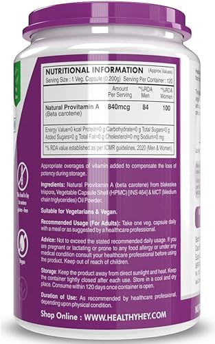 Miniatura 2 de abseits Nutrition Natural Vitamina A de Beta Caroteno  No Sintético  Sin OMG  -120 Cápsulas Vegetales