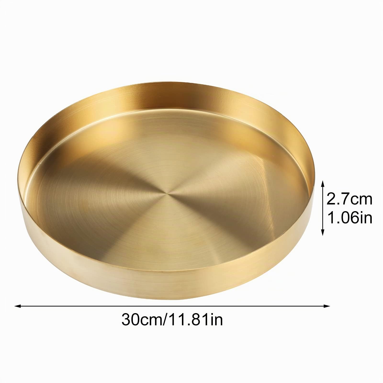 Rundes Tablett aus Edelstahl Serviertablett Goldfarben Schmuck- und Make-Up-Organizer/Kerzenteller Gold，Servierplatte für Bar Küche Badezimmer Edelstahl (L)