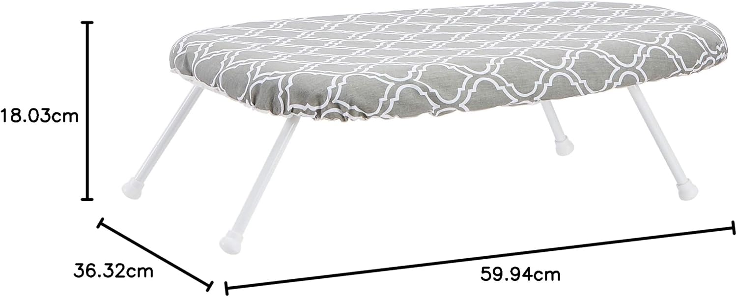Amazon Basics Foldable Compact Tabletop Ironing Board with Folding Legs, Heat Resistant Portable, Lightweight, Non-Slip, Easy Storage, Trellis Removable Cover, 23.6"L x 7.1"W x 14.3"H, Chevron