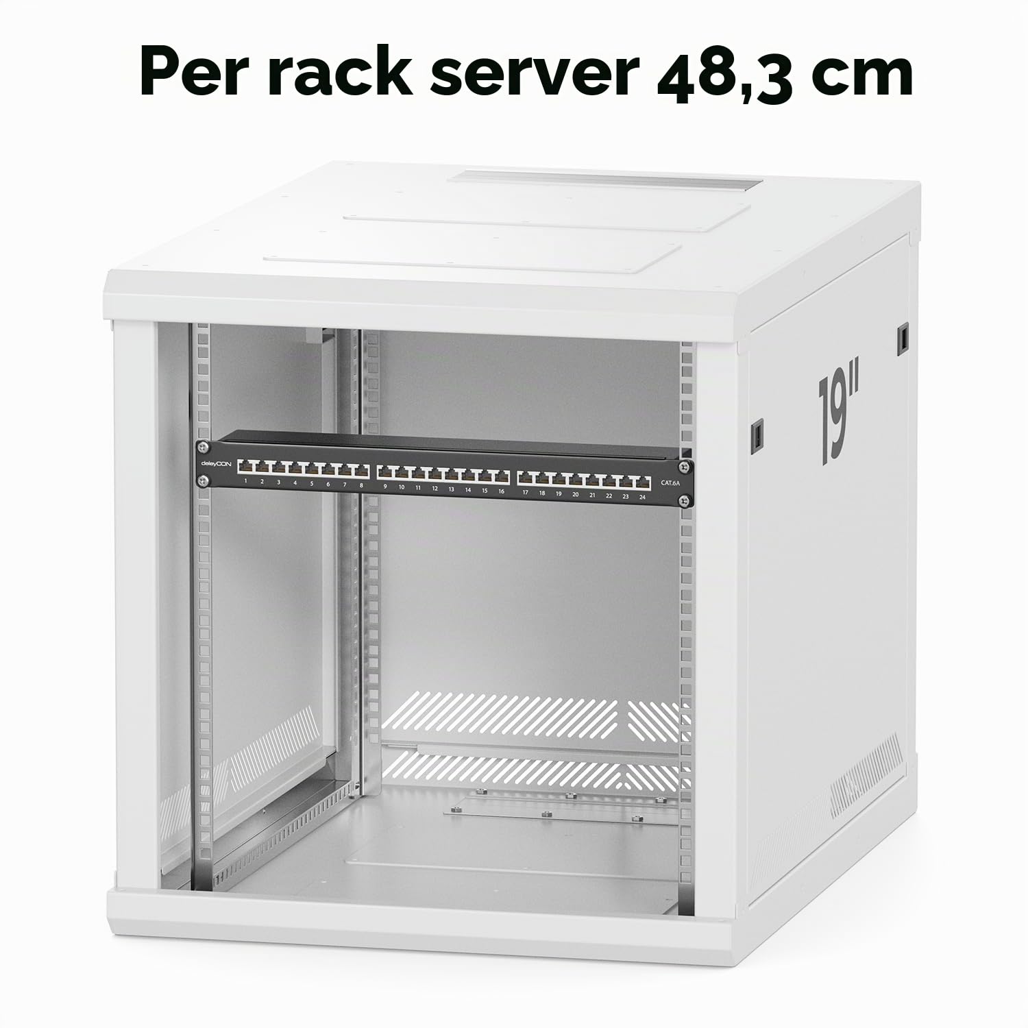 deleyCON CAT6a Patch Panel 24 Porte del Desktop 19" Pollici Montaggio Rack Assemblaggio del Server 24x RJ45 Schermato TIA568A TIA568B - Nero