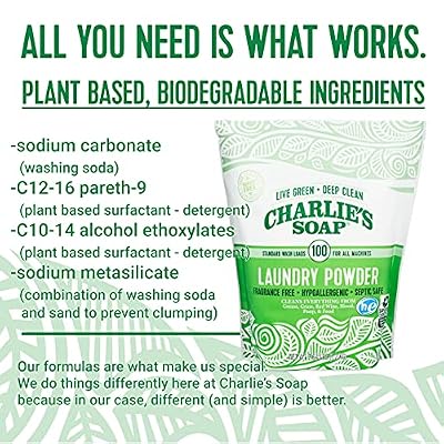 Charlies Soap Laundry Powder (100 Loads, 6 Pack) Hypoallergenic Deep Cleaning Washing Powder Detergent Eco-Friendly, Safe, and Effective