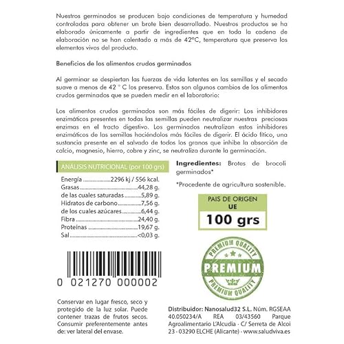 Miniatura 2 de Brotes De Brócoli Germinados Bio 100g Salud Viva Superalimento Ecológico En Polvo Rico En Sulforafano Y Antioxidantes Vegano