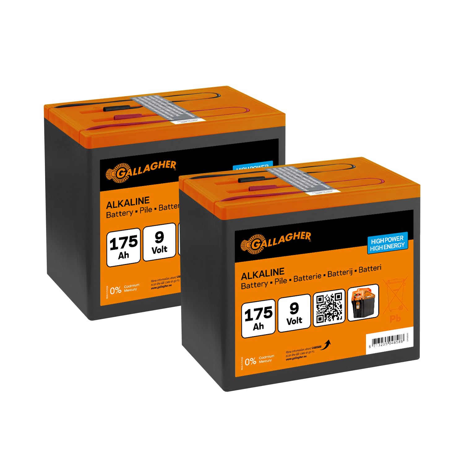 2x Gallagher Alkaline Weidezaunbatterie 9V/175 Ah (Duopack) - Geeignet für alle 9V Weidezaungeräte - Lange Lebensdauer - Quecksilberfrei