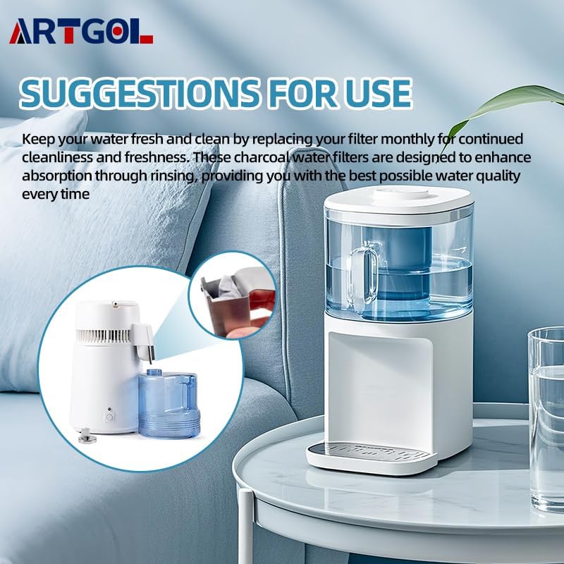 Miniatura 6 de Paquete de 100 filtros de agua destiladores de carbón activado (1.7 libras), bolsas de filtro de carbón activado de repuesto de cáscara de coco,