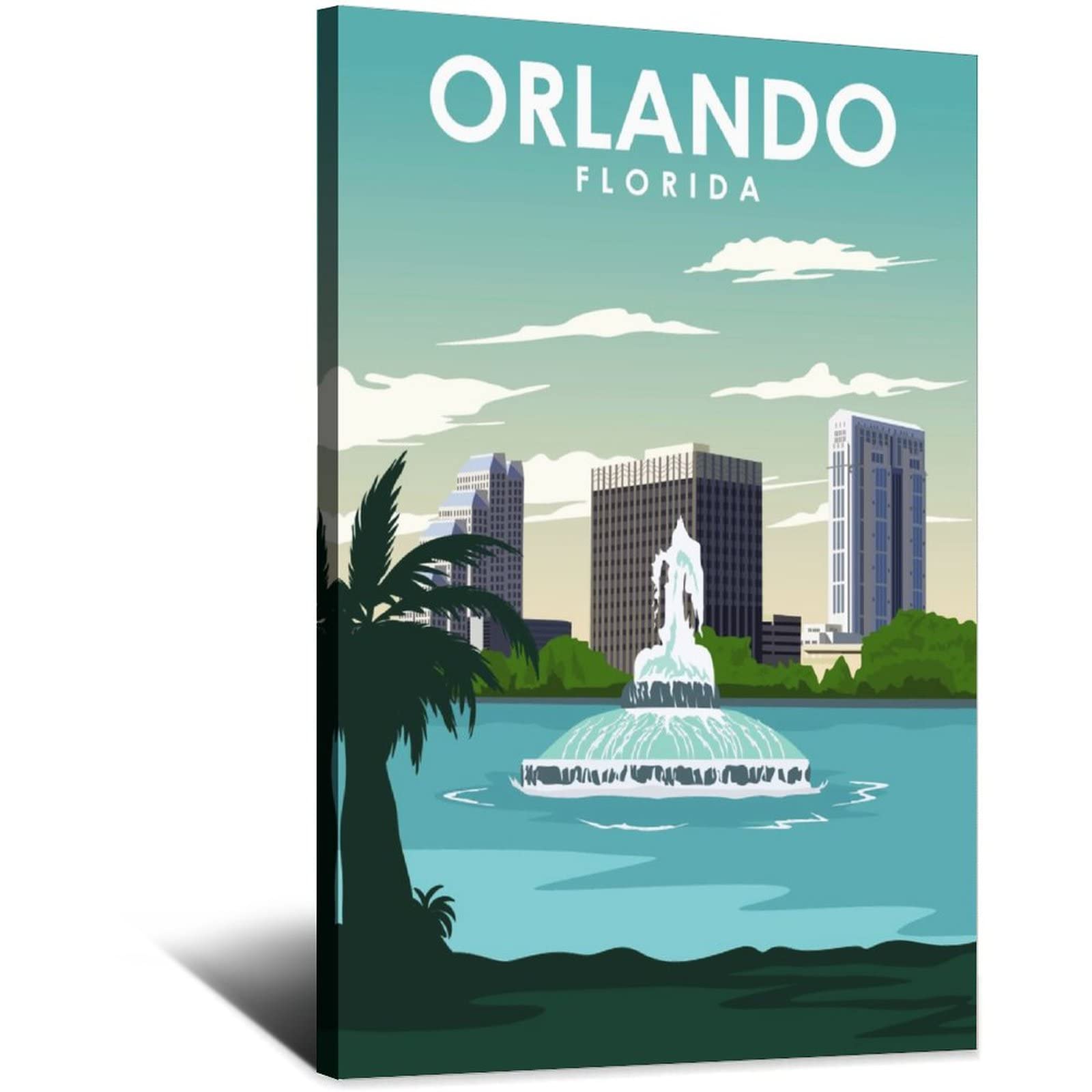 Póster de viaje vintage de Orlando Florida Lake Eola Park, carteles decorativos modernos para dormitorio, lienzo de arte de la pintura de carteles de decoración de pared regalo