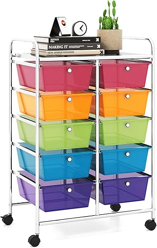 Miniatura 54 de LDAILY Carrito de almacenamiento con ruedas de 9 cajones, carrito rodante con cajones para aula, organizador de manualidades con ruedas con marco de