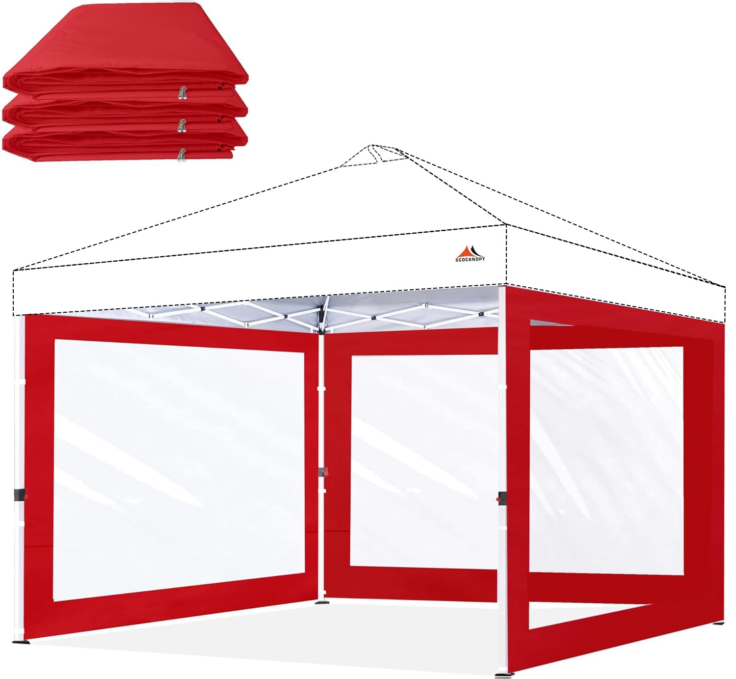Pared lateral transparente SCOCANOPY para toldo rojo de 10 x 10 en paquete de 3 paneles