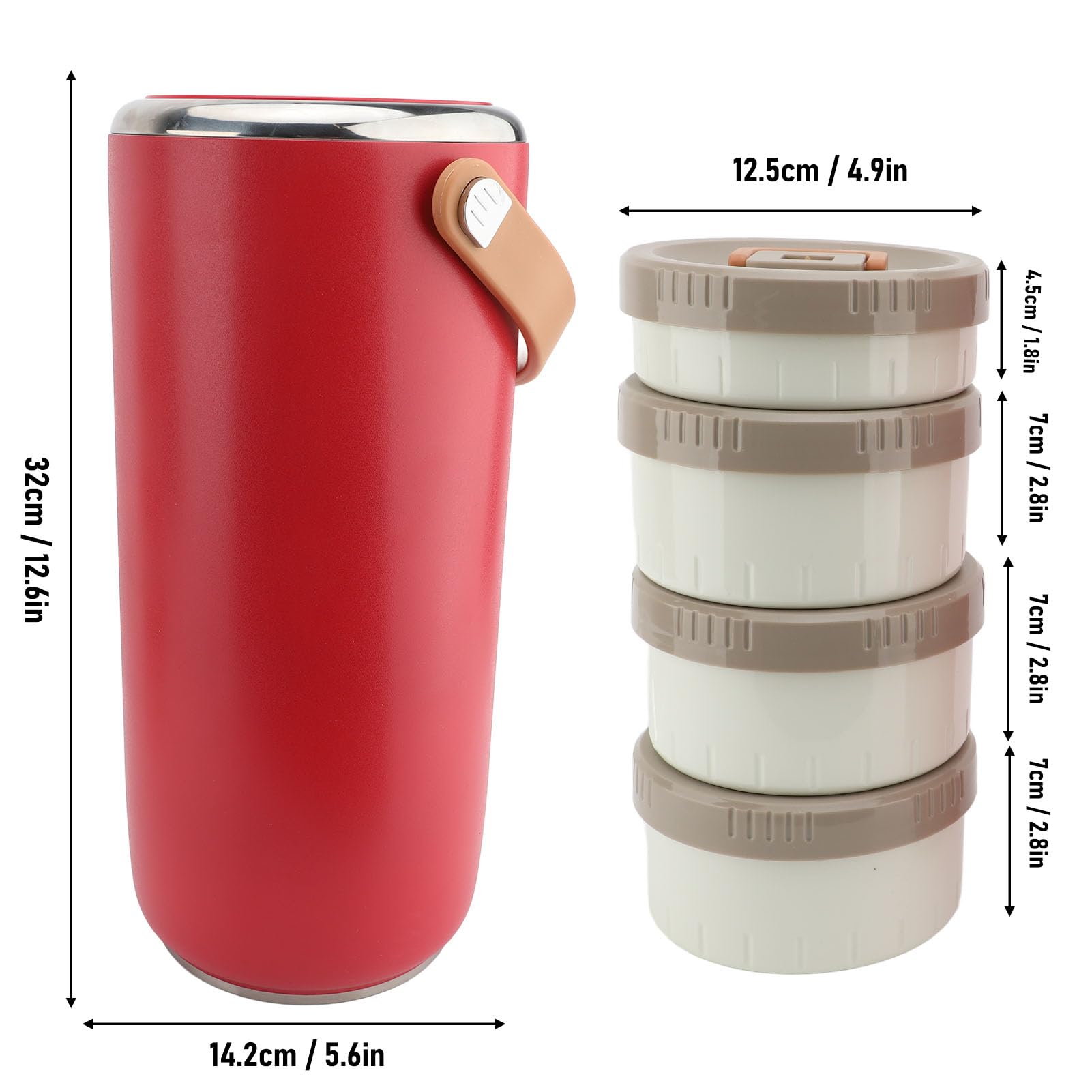 Sorandy Isoliertes Food -Glas aus Rostfreiem Stahl, Vakuum -Isolierfutterthermo, Tragbarer Stapelbarer Lebensmittelbehälter mit Leckerem Design für die Büroschule Im Freien (Rot)